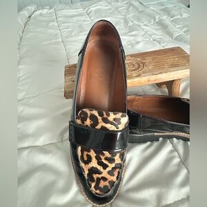 Franco Sarto Vintage Patent Leather Leopard-Accent Penny Loafers - Black